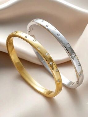 Gold and Silver Crystal Accent Bangle Set — Women’s Bracelet Duo